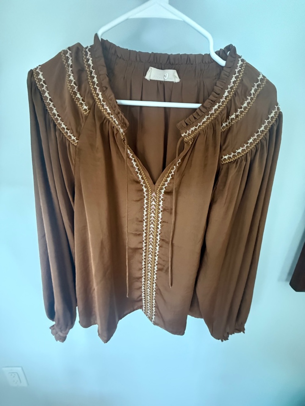 Lucky Brand Brown Embroidered Peasant Blouse